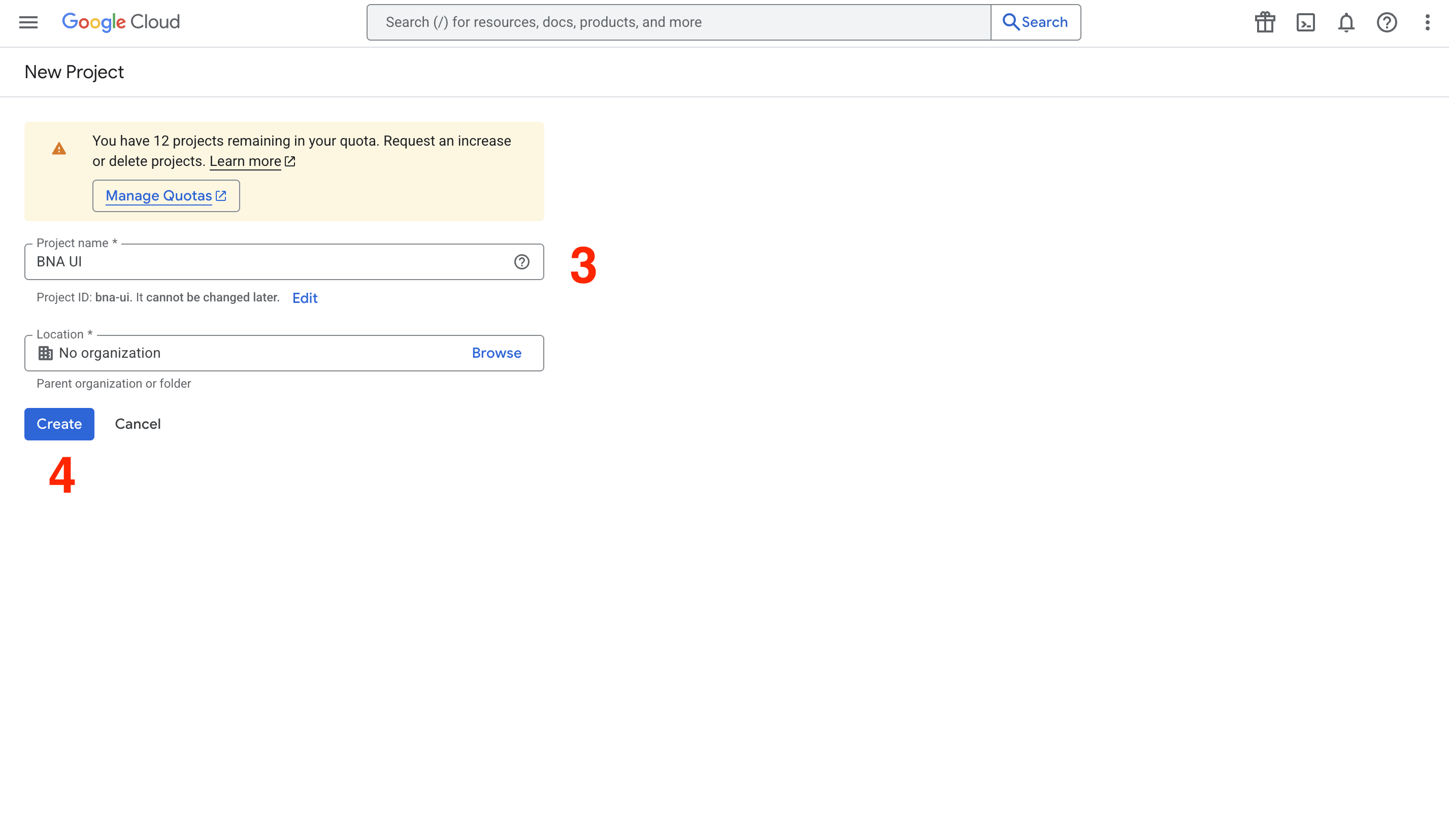 Google Cloud project dashboard